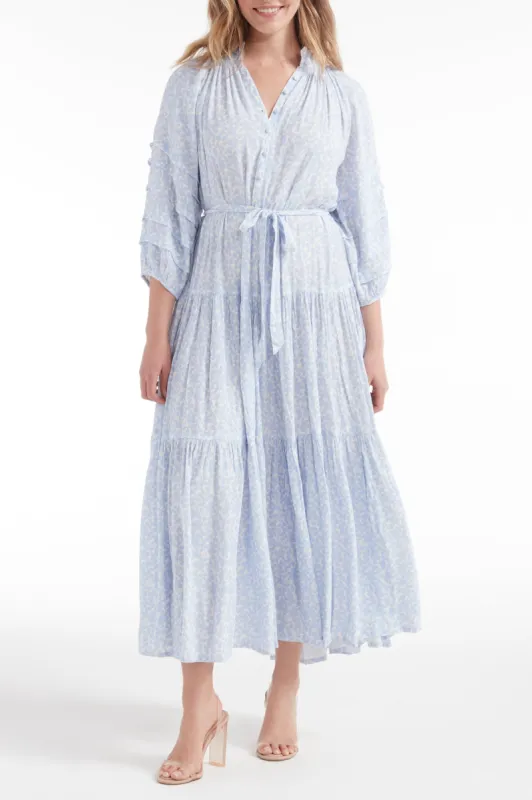 Zoey Jo Belted Tiered Maxi Dress in Light Blue - FINAL SALE sold by Hermoza