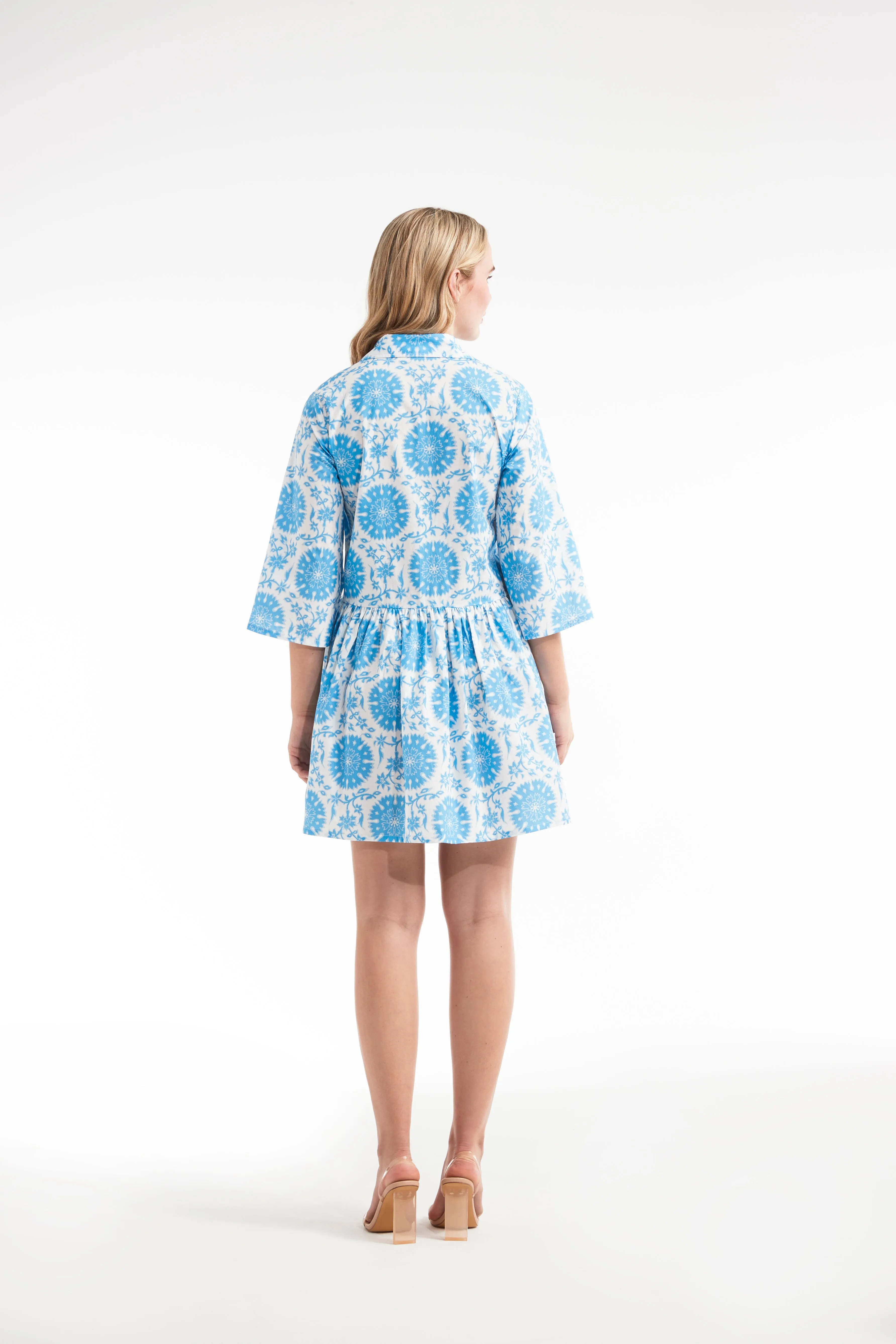 Katie Collared Mini Shirt Dress in Medallion Blue sold by Hermoza product image thumbnail 3