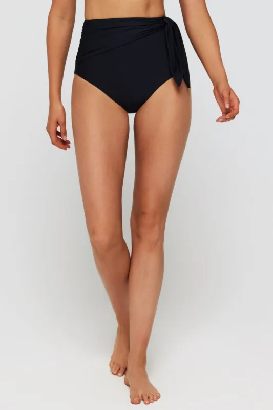 Genevieve Sash Tie High-Waisted Bottoms in Black sold by Hermoza