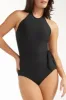 Genevieve High Halter Neck Sash Tie One-Piece Swimsuit sold by Hermoza