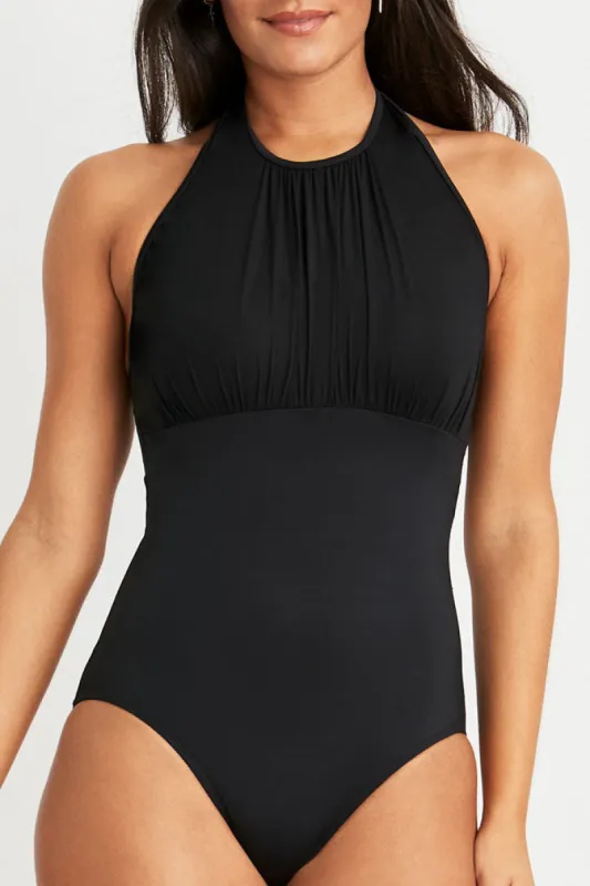 Patty Halter Neck One-piece Swimsuit in Black sold by Hermoza