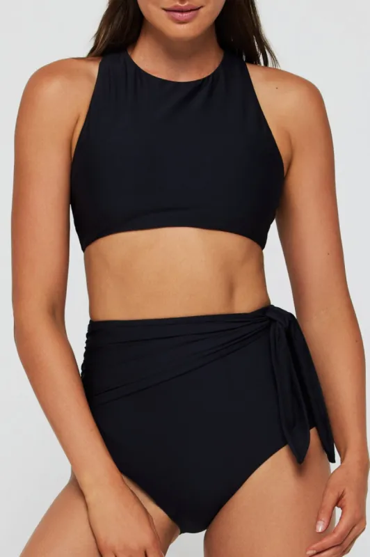 Felicity High Neck Racerback Bikini Top in Black sold by Hermoza