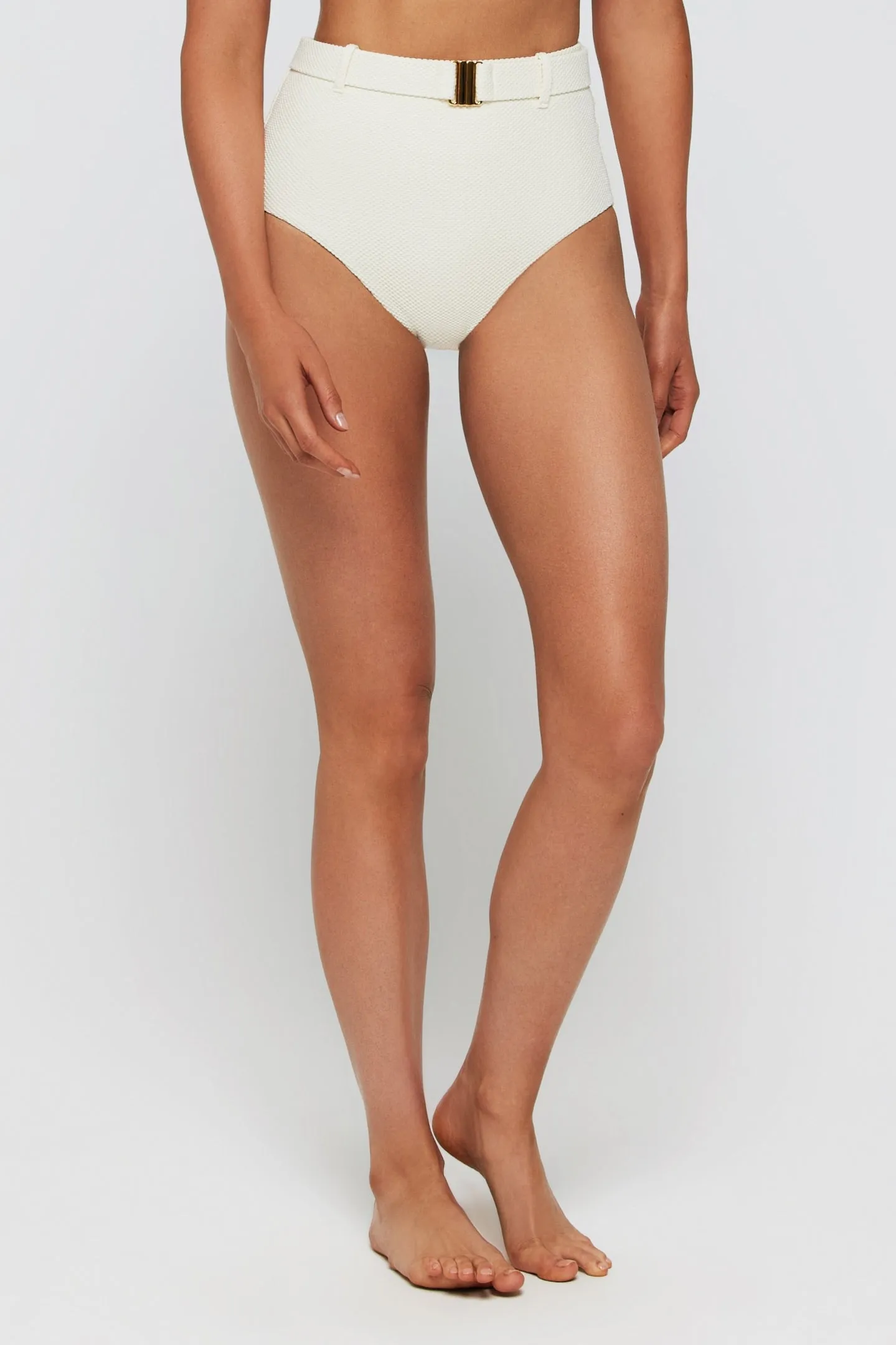 Lucia High Waisted Belted Two-Piece Swimsuit Bottom in Ivory sold by Hermoza