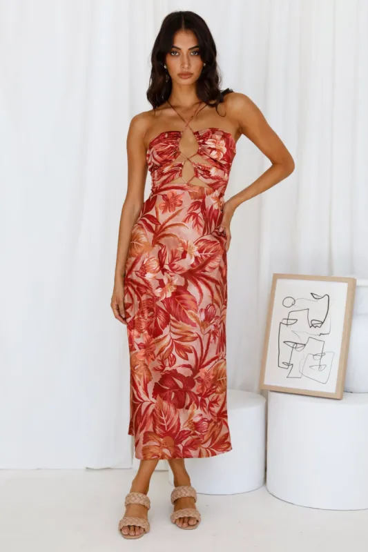 RUNAWAY THE LABEL Tropics Midi Dress Rust sold by Fortunate One