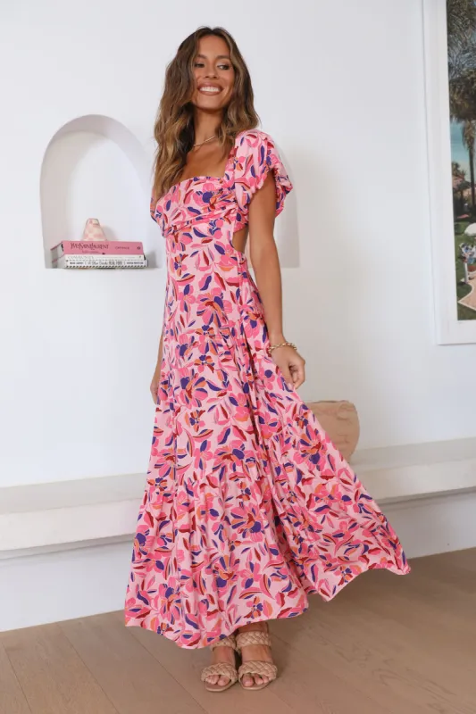 Rose Bouquet Maxi Dress Pink sold by Fortunate One