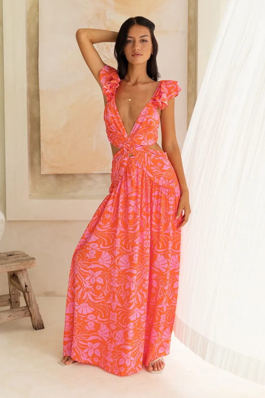 Blossoming Thoughts Maxi Dress Red sold by Fortunate One product image thumbnail 3