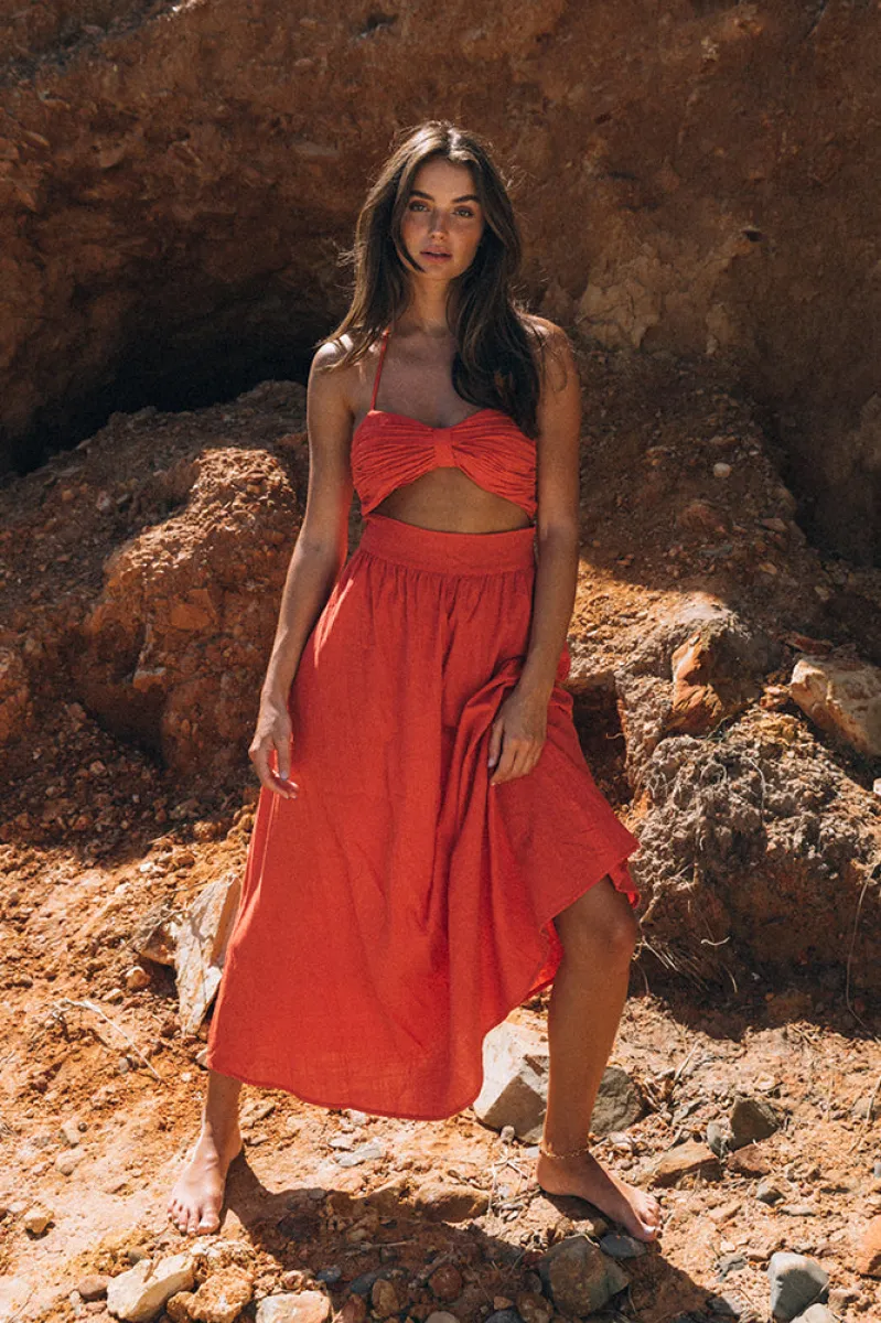 SNDYS Boat Linen Maxi Dress Red | Parallel SNDYS Boat Linen Maxi Dress Red | Parallel