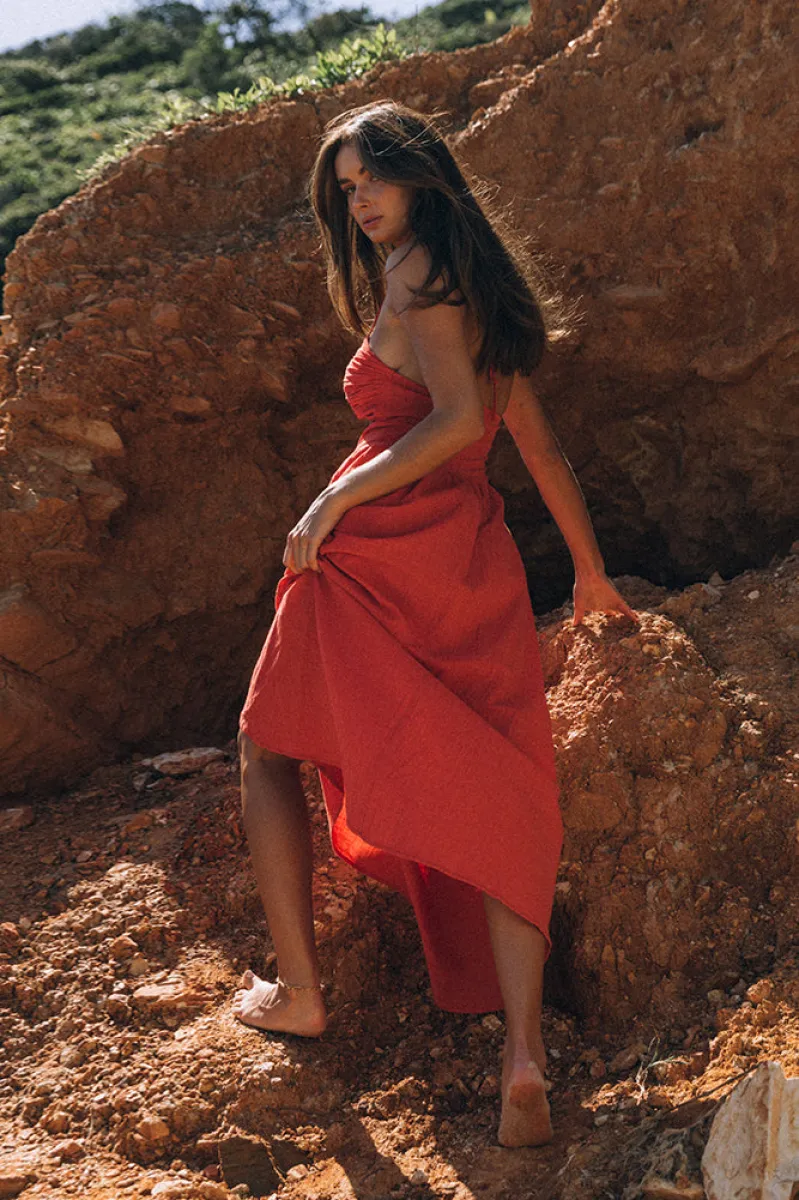 SNDYS Boat Linen Maxi Dress Red | Parallel