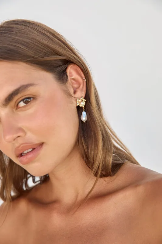 18K Gold Plated Pearl Gems Earrings Gold sold by Fortunate One