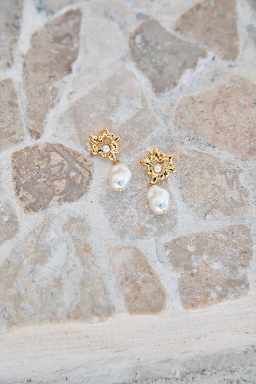 18K Gold Plated Pearl Gems Earrings Gold sold by Fortunate One product image thumbnail 5