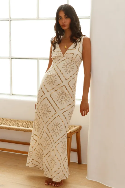 Breezy Blaze Maxi Dress Beige sold by Fortunate One