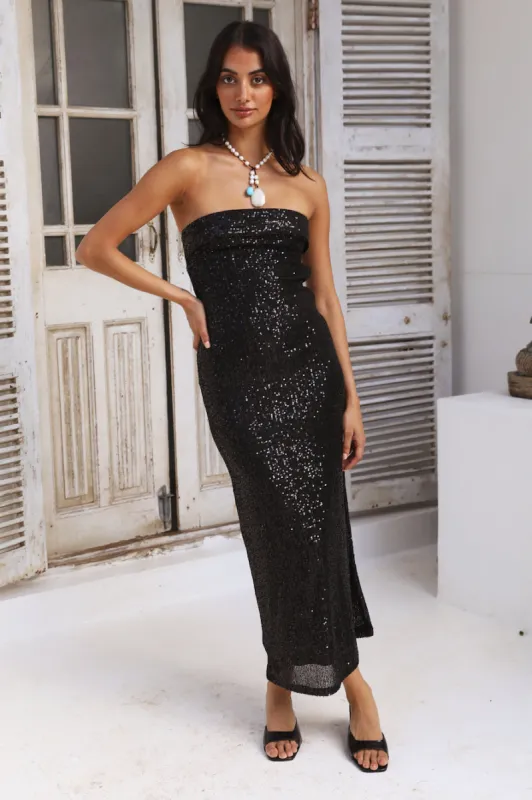 Gallery Maxi Dress Black Sequin sold by Fortunate One