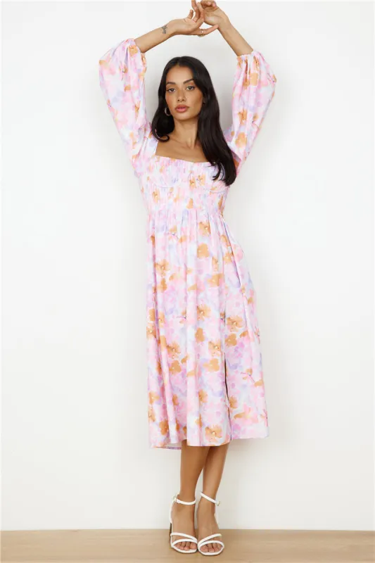 Sunset Blooms Midi Dress Lilac sold by Fortunate One