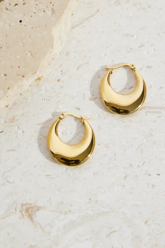 18k Gold Plated Slick Bun Hoop Earrings Gold sold by Fortunate One