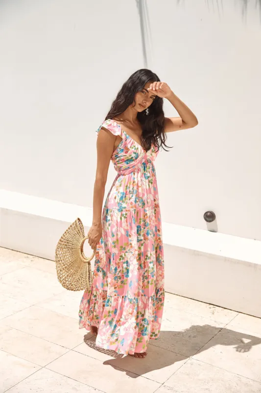 Blossoming Love Maxi Dress Pink sold by Fortunate One