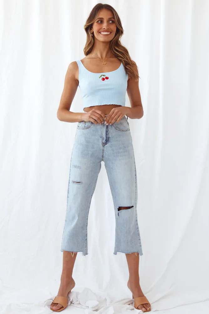 Cherry Ripe Crop Top Blue sold by Fortunate One