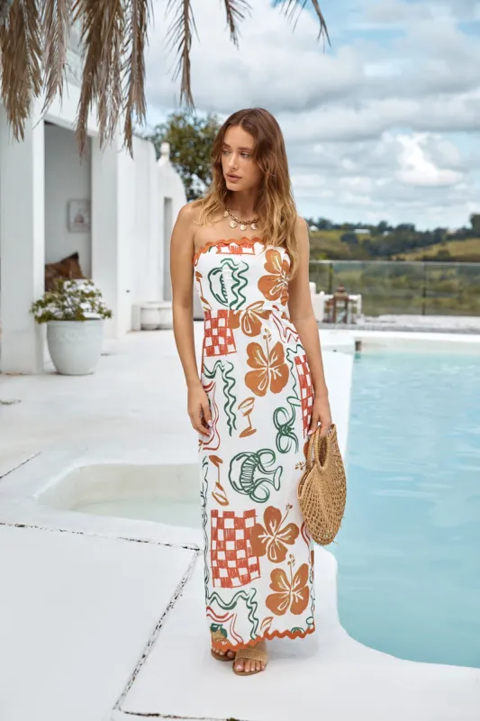 Hawaiian Retreat Strapless Maxi Dress Orange sold by Fortunate One