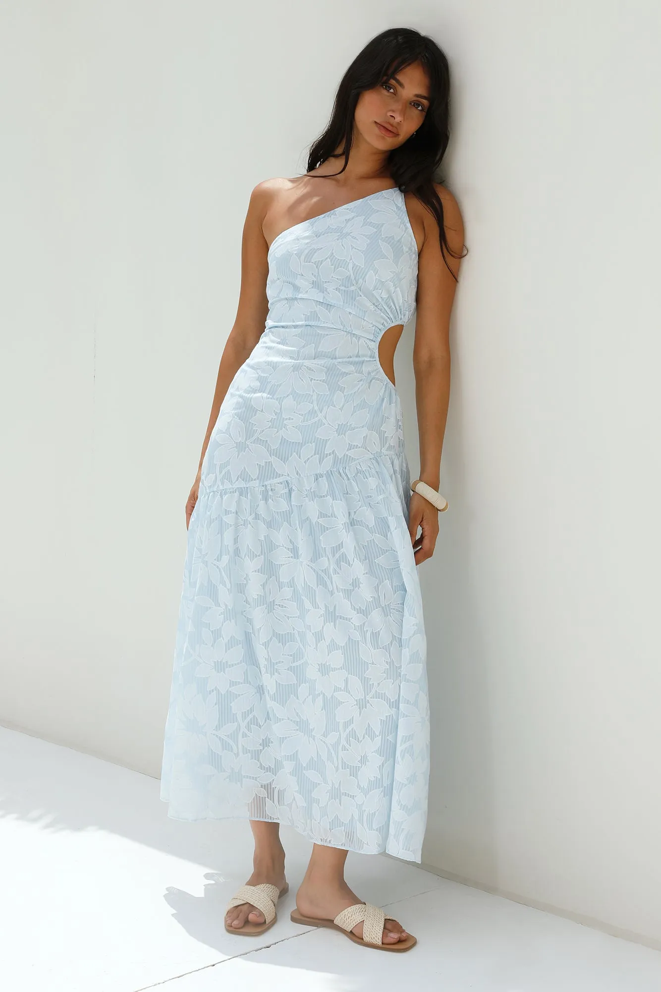 Fully Focused One Shoulder Maxi Dress Blue sold by Fortunate One