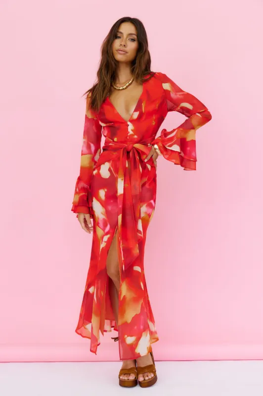 Around The Oasis Maxi Dress Red sold by Fortunate One