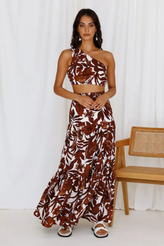 SEVEN WONDERS Lorelei Maxi Skirt Chocolate Floral sold by Fortunate One