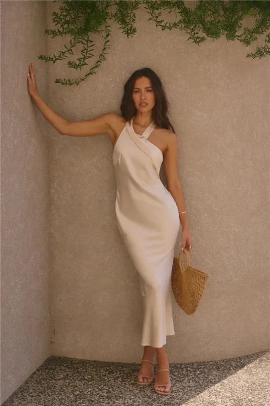 Moment Of Romance Satin Maxi Dress Cream sold by Fortunate One