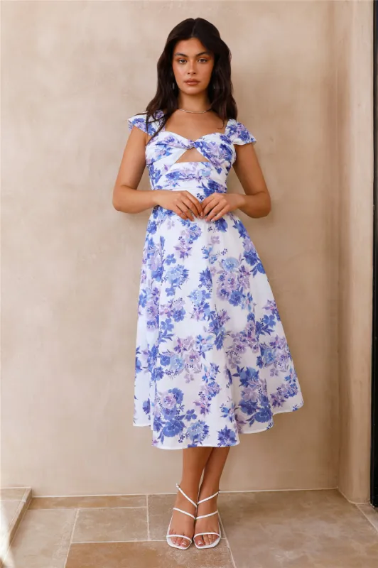 Moon Orchids Midi Dress Blue sold by Fortunate One