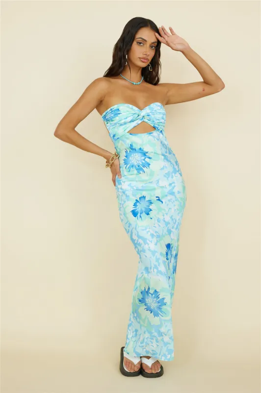 Summer Fairytale Maxi Dress Blue Floral sold by Fortunate One