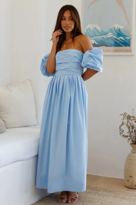 Bella Off Shoulder Maxi Dress Blue sold by Fortunate One