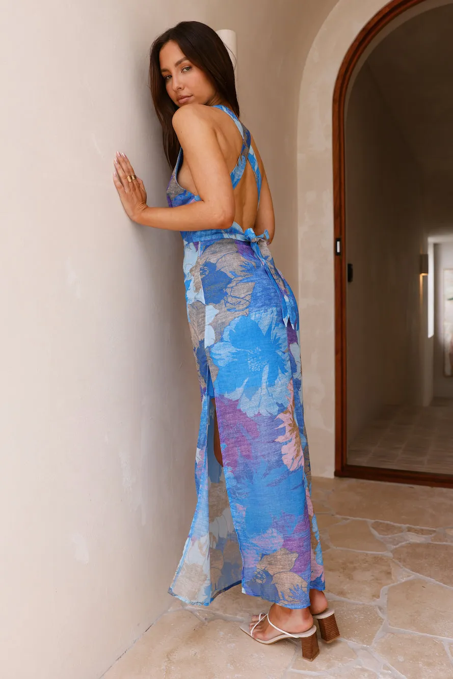 Tropical Retreat Halter Maxi Dress Blue sold by Fortunate One product image thumbnail 2