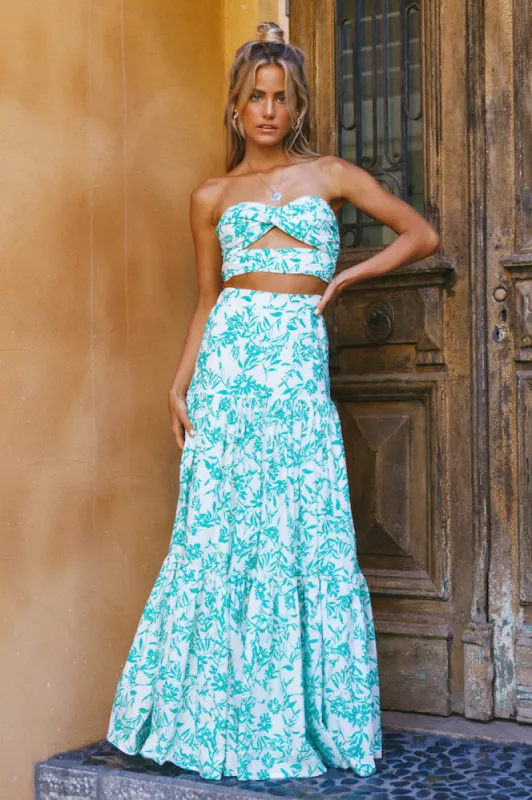 RUNAWAY THE LABEL Ayla Maxi Skirt Green sold by Fortunate One