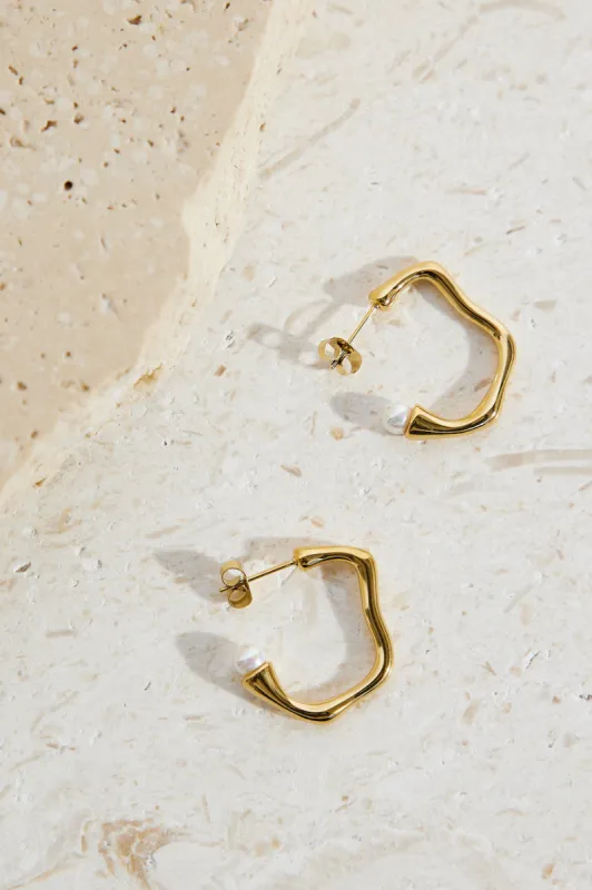 18K Gold Plated Fashion Edge Hoop Earrings Gold sold by Fortunate One