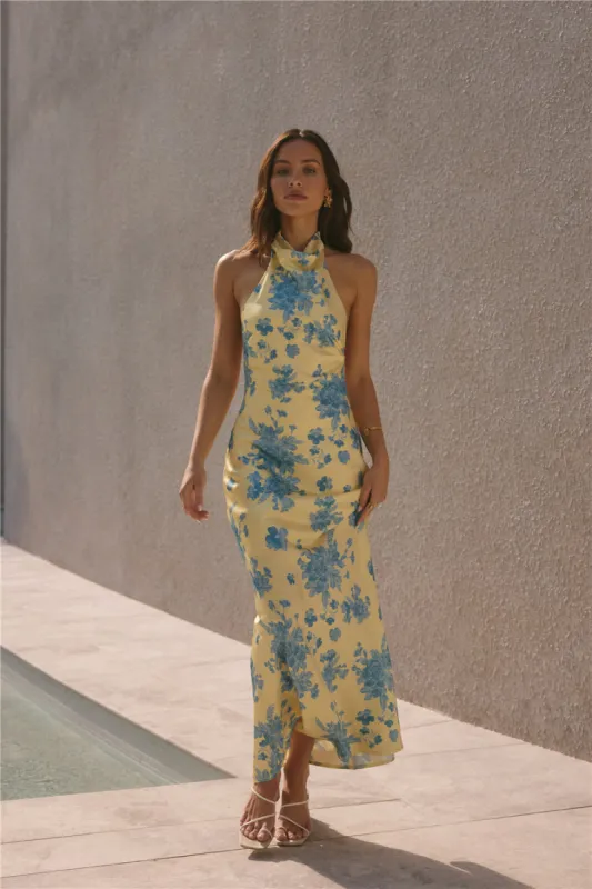 Sunset Skies Halter Maxi Dress Yellow sold by Fortunate One