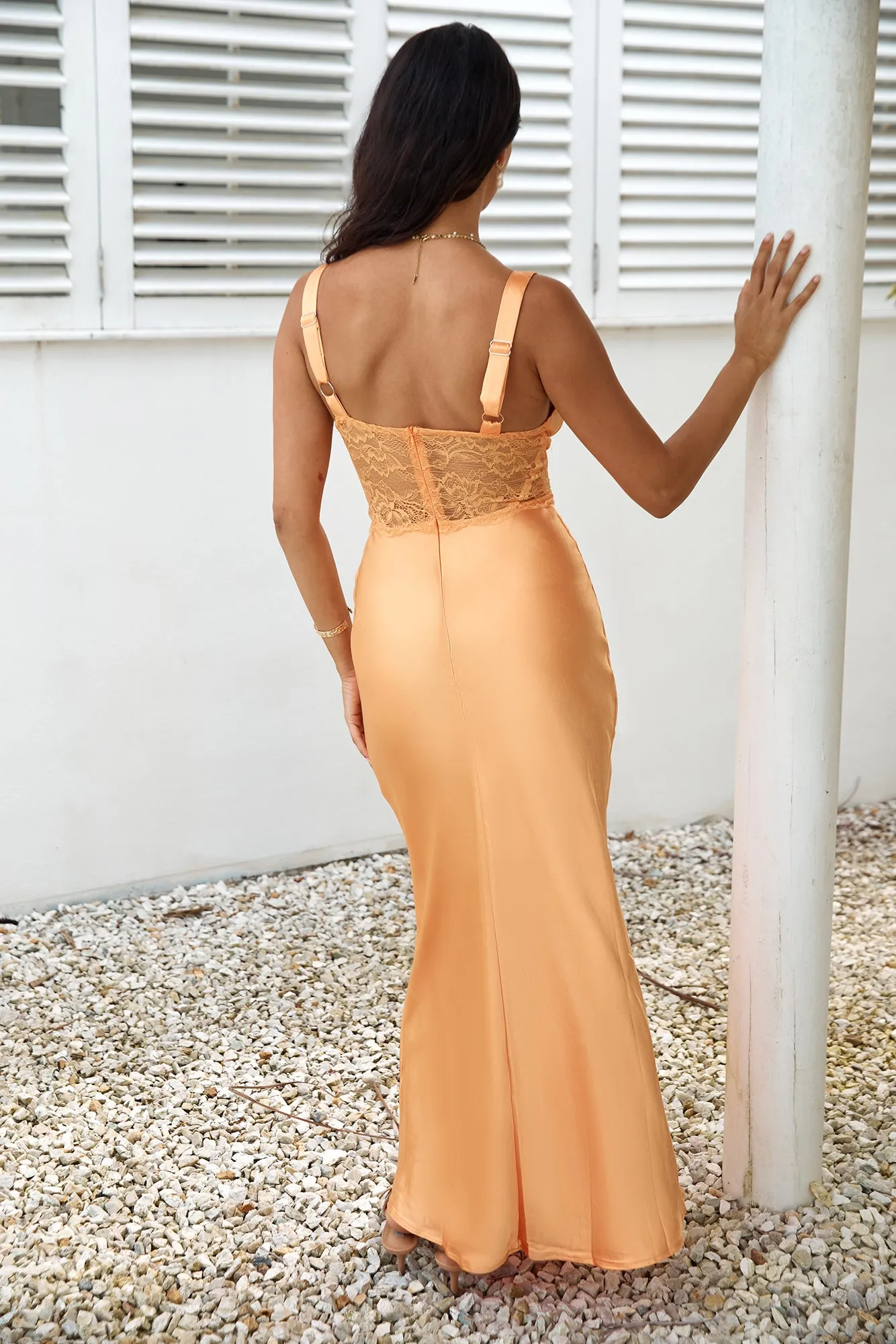 Drinks At Sunset Satin Maxi Dress Orange sold by Fortunate One product image thumbnail 2