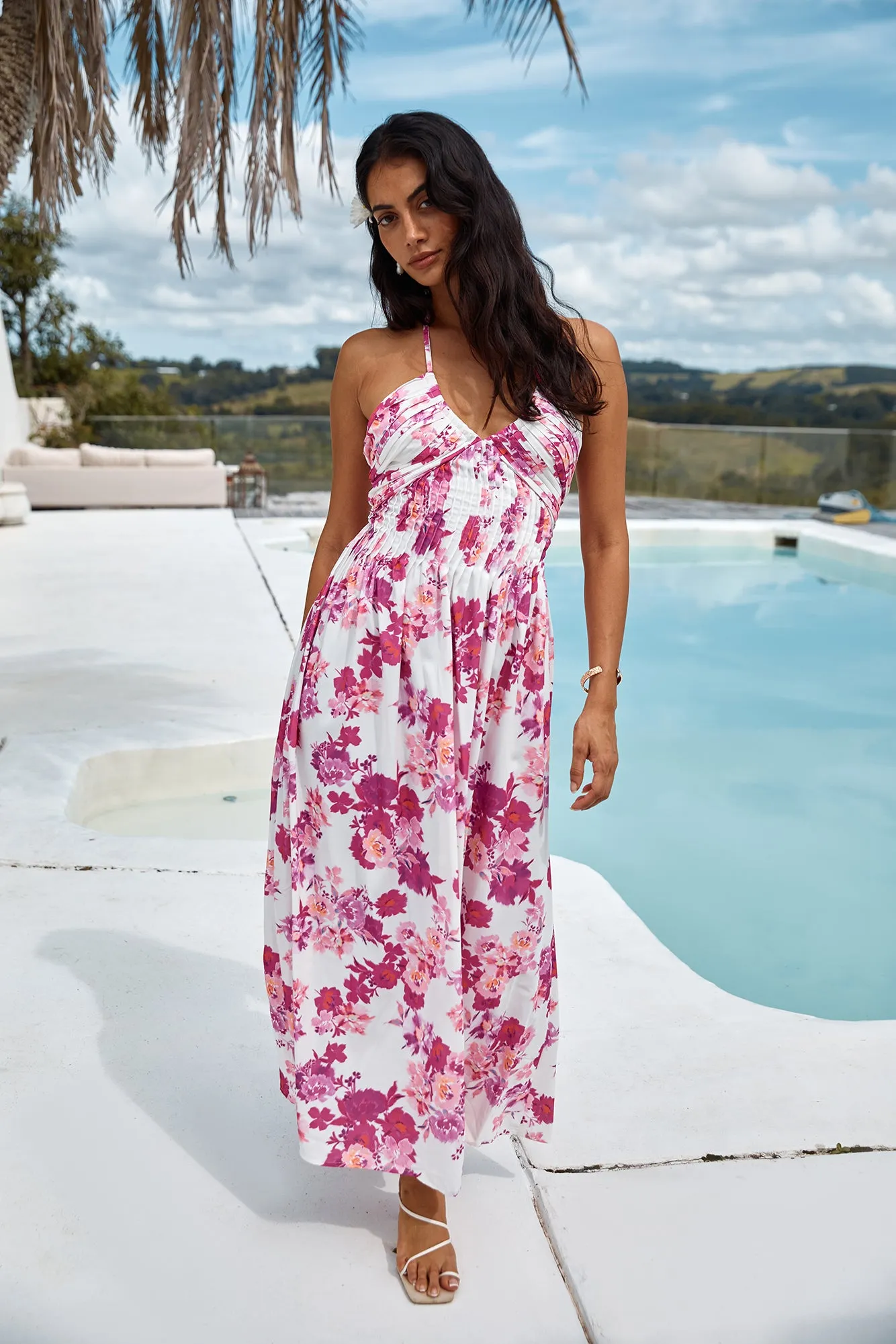 Cross My Heart Halter Maxi Dress Pink sold by Fortunate One