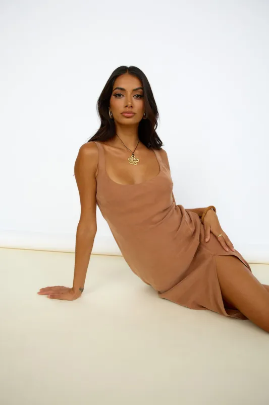 NUDE LUCY Harlow Cupro Slip Maxi Dress Terracotta sold by Fortunate One