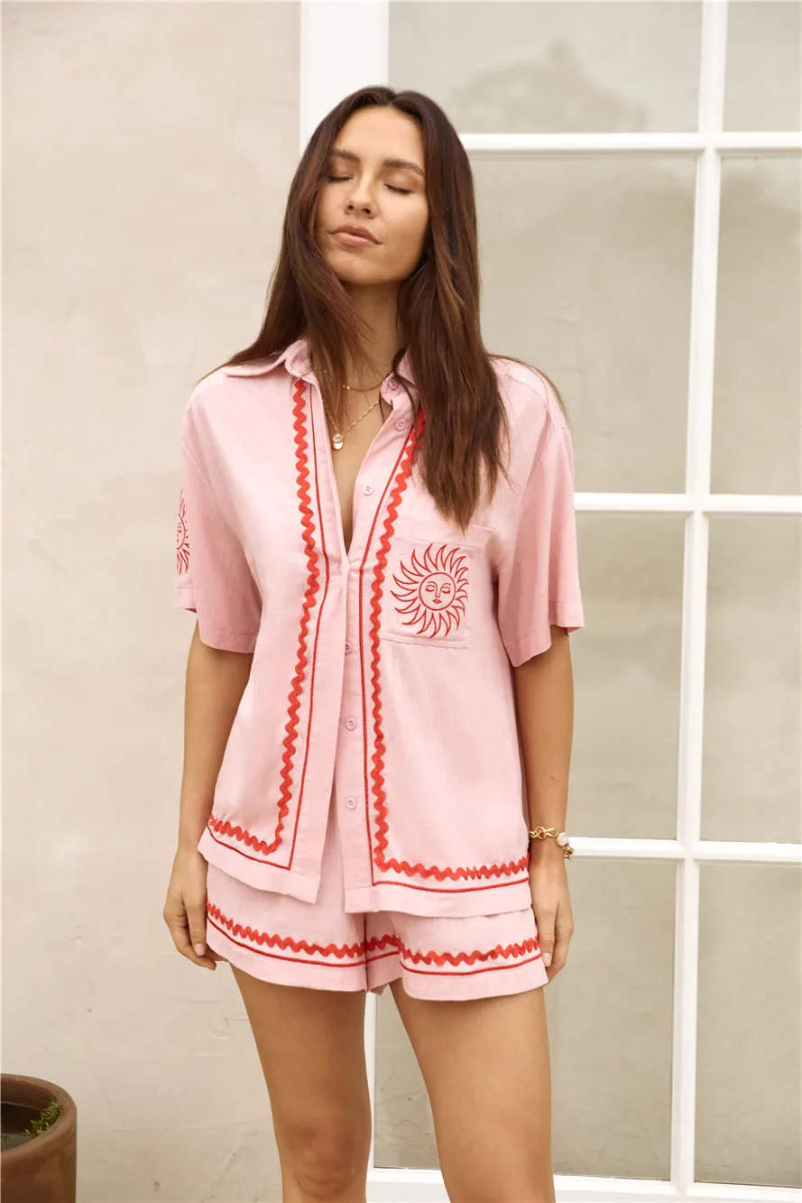 Blushing Beauty Linen Shirt Pink sold by Fortunate One