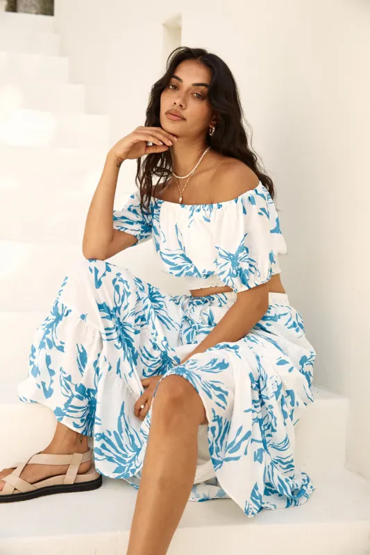 Island Whisper Off Shoulder Crop Top Blue sold by Fortunate One