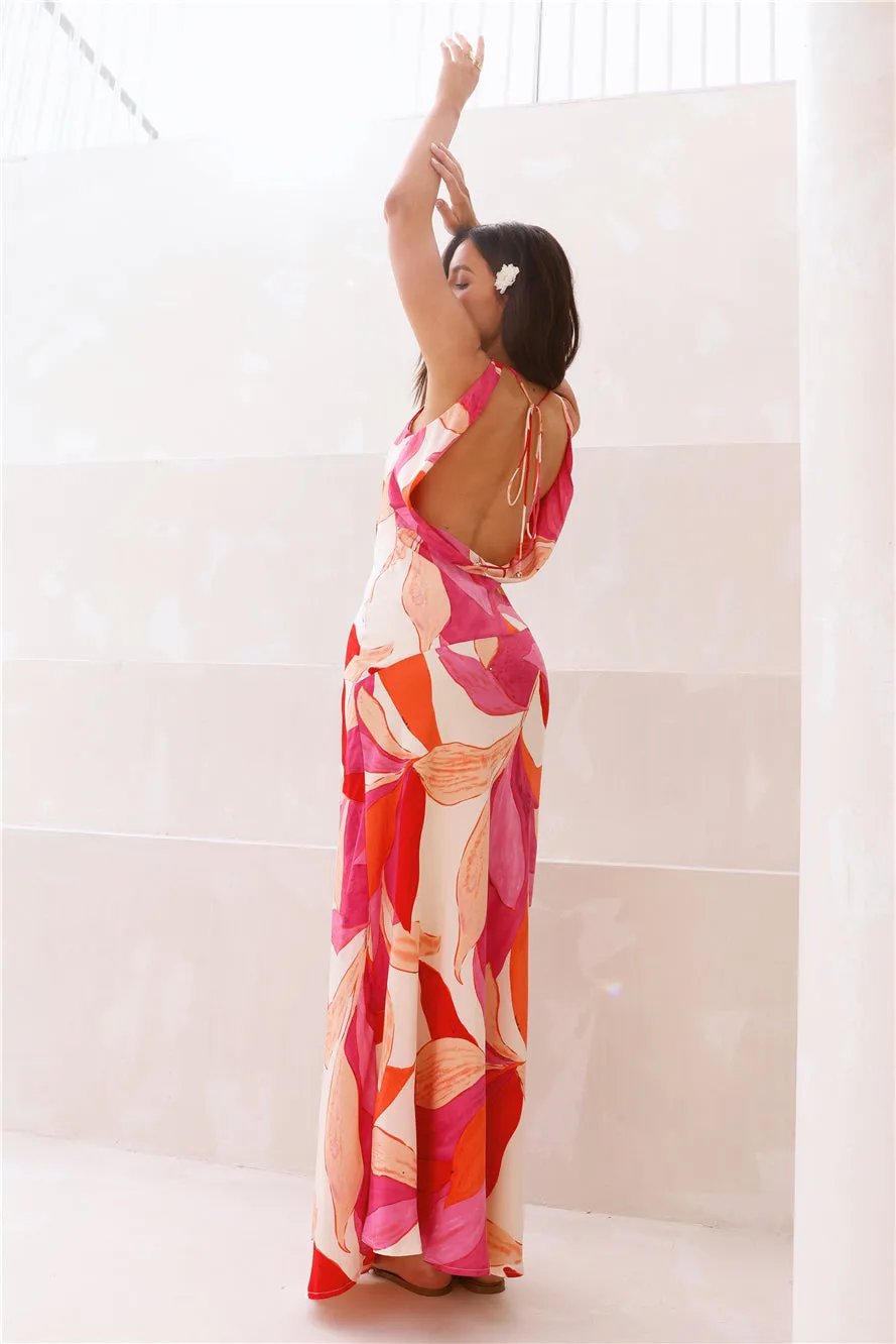 Hibiscus Tea Satin Maxi Dress Pink sold by Fortunate One product image thumbnail 2