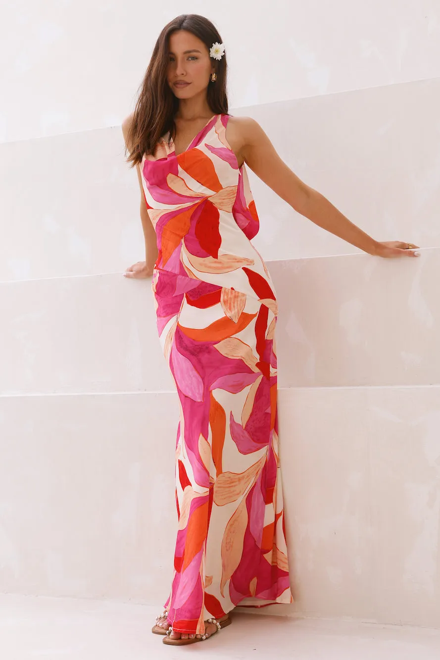 Hibiscus Tea Satin Maxi Dress Pink sold by Fortunate One product image thumbnail 3