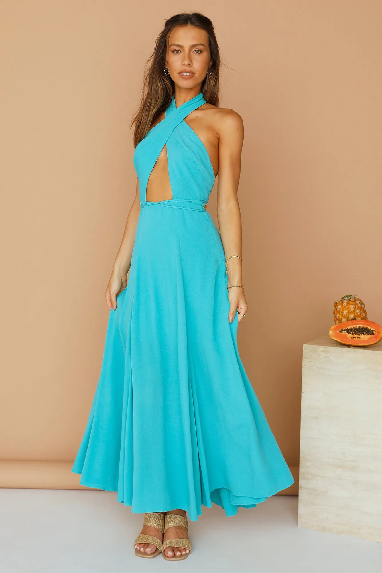 Slow Tempo Maxi Dress Aqua sold by Fortunate One