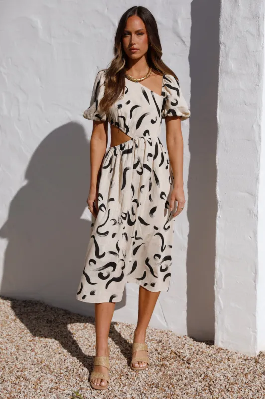 Pinnacle Moments Midi Dress Beige sold by Fortunate One