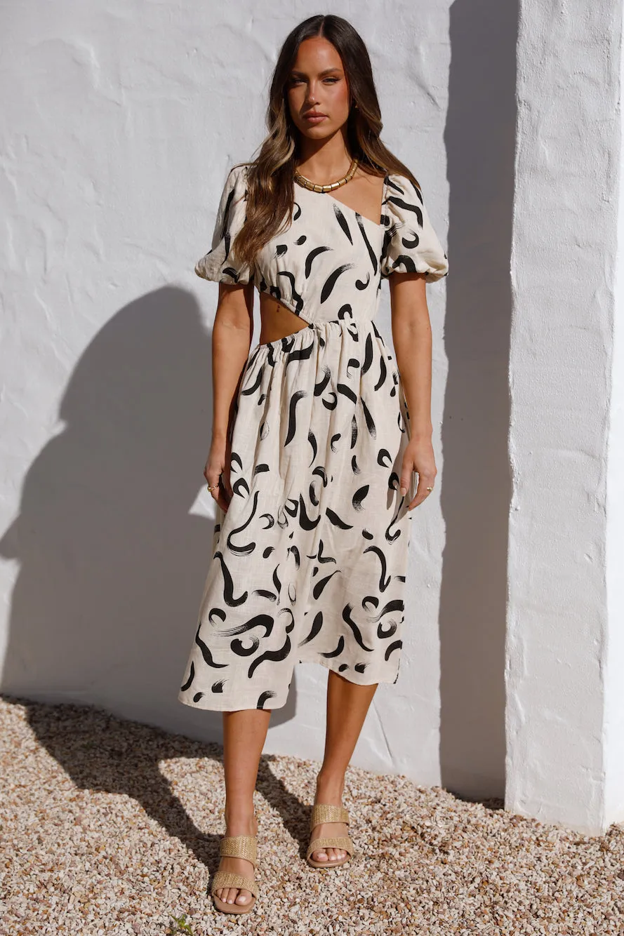 Pinnacle Moments Midi Dress Beige sold by Fortunate One