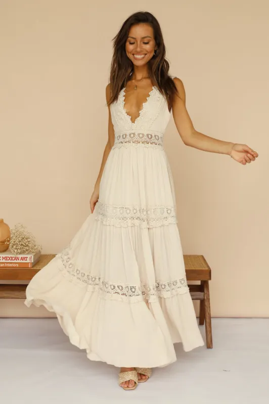 Playing Games Maxi Dress Beige sold by Fortunate One