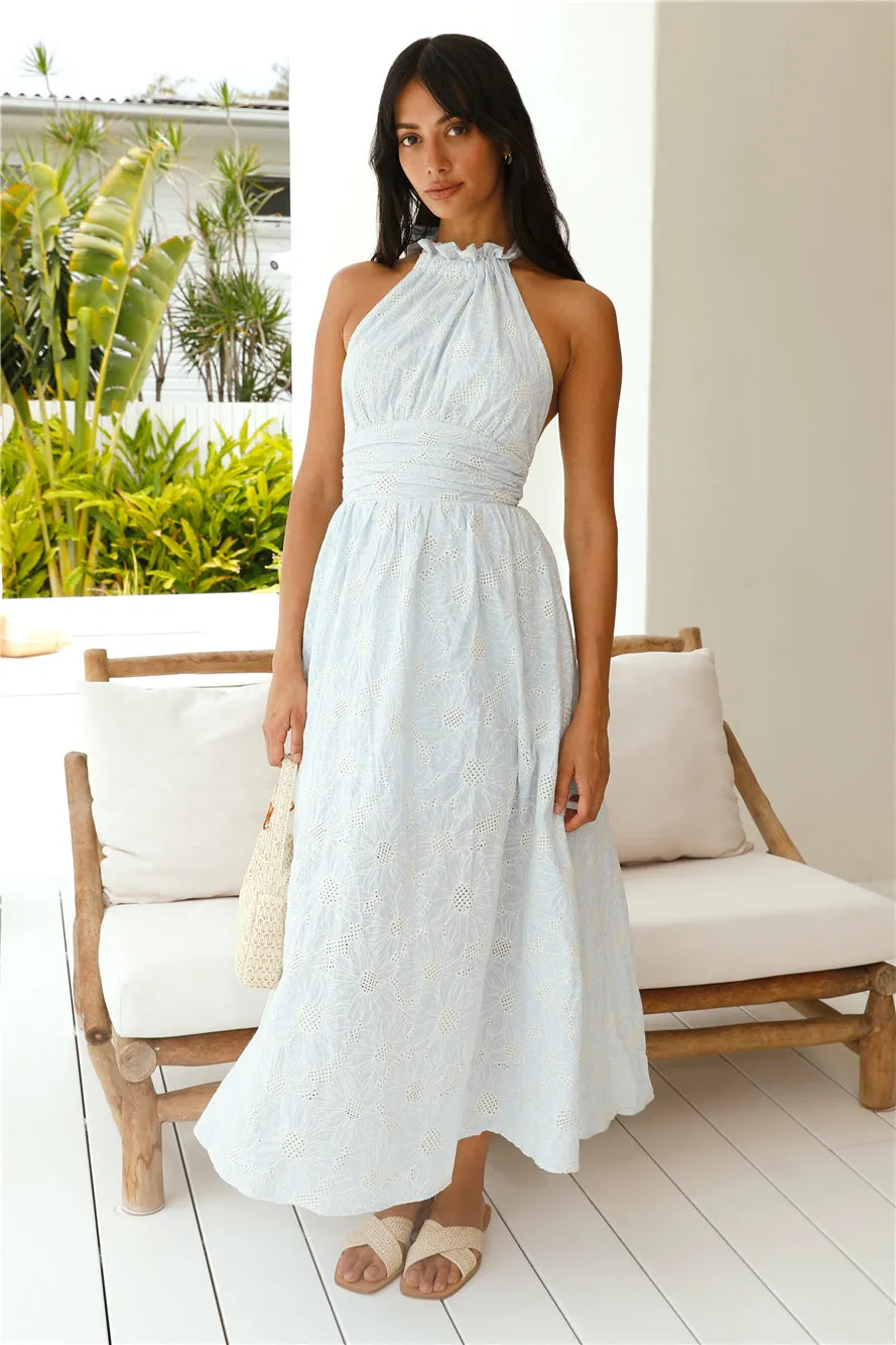 Fly Away Halter Maxi Dress Blue sold by Fortunate One