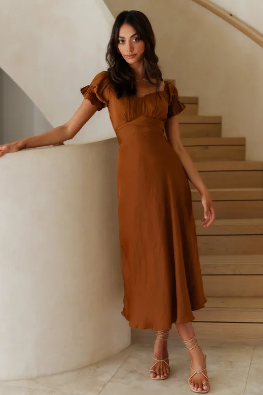 Sumatra Midi Dress Brown sold by Fortunate One