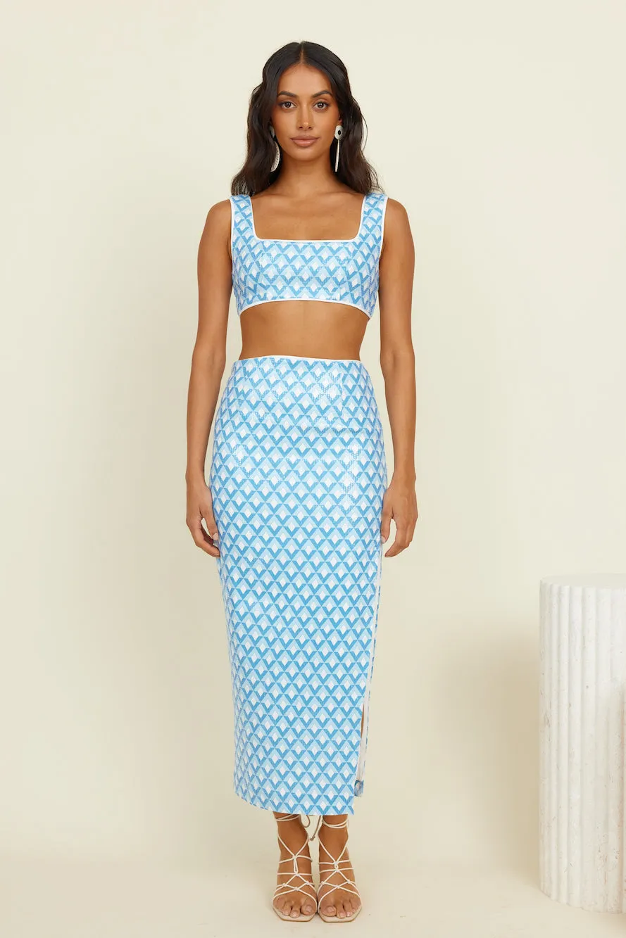 RUNAWAY THE LABEL Carla Midi Skirt Sky Geo Print sold by Fortunate One product image thumbnail 2