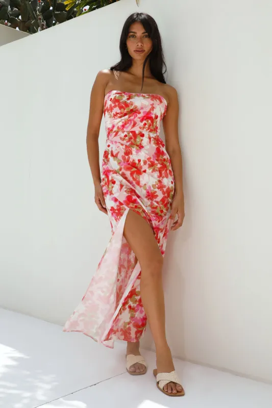 Gardenia Strapless Maxi Dress Red sold by Fortunate One