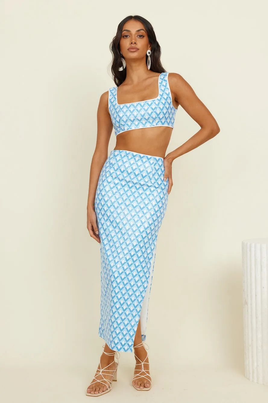 RUNAWAY THE LABEL Carla Midi Skirt Sky Geo Print sold by Fortunate One product image thumbnail 3