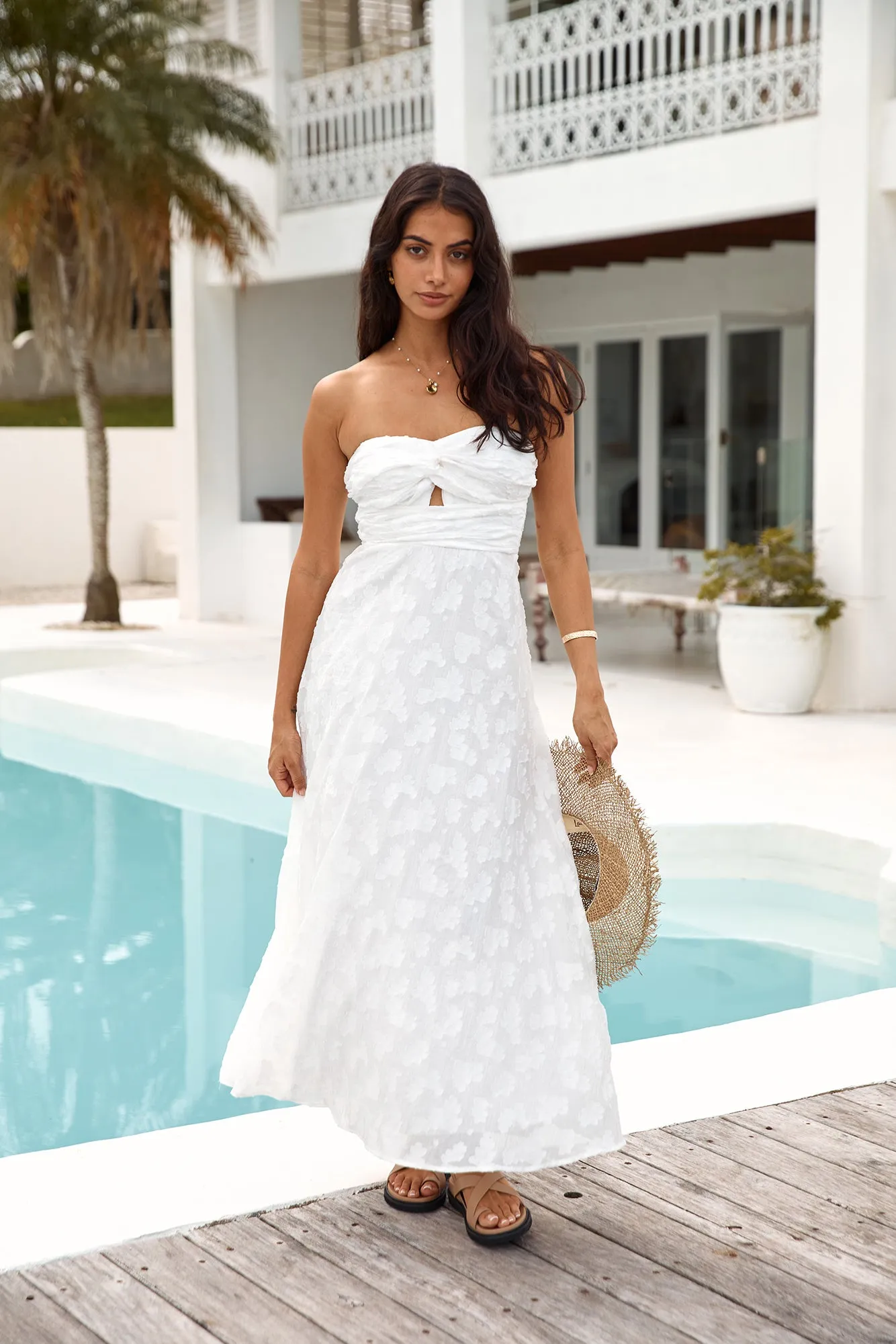 Orchid Bouquet Strapless Maxi Dress White sold by Fortunate One