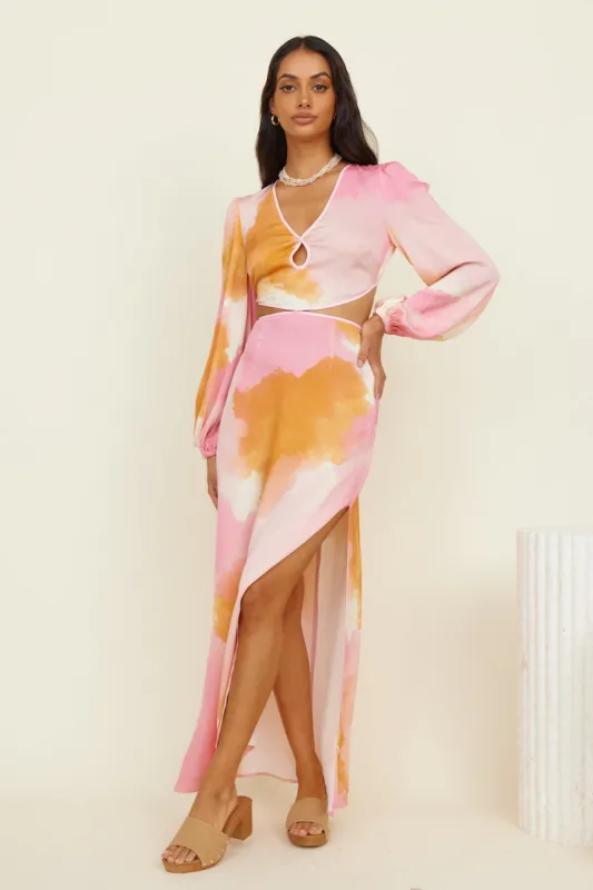 THE WOLF GANG Orella Cut Out Maxi Dress Watercolour sold by Fortunate One